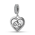 Detail of S925 sterling silver heart charm with black enamel zodiac sign and zircons - Cancer(PD1215-4) / Silver