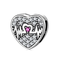 S925 silver heart charm with pink stone and zircon heartbeat line design - EKG Heart Shape (PR0045)