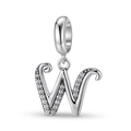 Macro detail of S925 sterling silver letter W charm with micro-set cubic zirconia - Letter W (PD1211W)