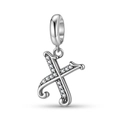 Detailed close-up of S925 sterling silver letter K charm with sparkling zirconia stones - Letter X (PD1211X)