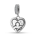 Macro view of S925 sterling silver heart charm with stethoscope pattern and cubic zirconia - Libra(PD1215-7) / Silver