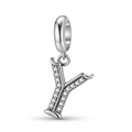 Detailed view of S925 sterling silver Letter Y charm with pavé cubic zirconia and S925 stamp - Letter Y (PD1211Y)