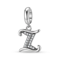 Macro shot of S925 sterling silver letter Z charm with pavé cubic zirconia and S925 stamp - Letter Z (PD1211Z)