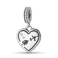 Close-up of S925 sterling silver heart charm with black enamel and sparkling zircons - Sagittarius(PD1215-9) / Silver