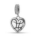 Close-up of S925 sterling silver heart charm with black enamel and sparkling stones - Pisces(PD1215-12) / Silver