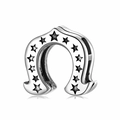 Charm ferro di cavallo in argento S925 con stelle pentagramma nere per bracciali DIY - Stella Ferro di Cavallo (PR0053)
