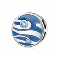 Charm in argento S925 con motivo a onde in smalto blu e zircone blu brillante - Onda dell'Oceano Blu (PR0059)