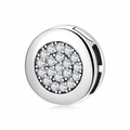 Clip charm cuore in argento 925 con pavé di zirconi per bracciali e catene di orologi - Clip Tonda Pavé (PR0063)