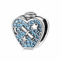 Charm a cuore in argento S925 con pavé di zirconi blu e motivi di luna e stelle d'argento - Cuore Blu Stella Luna (PR0064)
