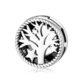 Silver S925 tree of life round charm bead with star details and twisted rope border - Life Tree Style (PR0002)