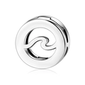 Polished S925 sterling silver round charm bead with internal wave pattern design - Wave Hollow Style (PR0003)