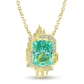 Collier en argent S925 or 14k avec diamant vert taille Radiant et lignes verticales - Argent 925 / Ensemble Pendentif et Chaîne (PNC0281+PNC0000-3)