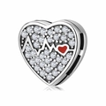 Charm a cuore in argento sterling S925 con pavé di zirconi e battito cardiaco rosso - Cuore ECG Rosso (PR0069)