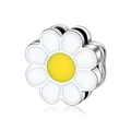 S925 sterling silver daisy flower charm with white petals and yellow center for DIY bracelets - Enamel Daisy Style (PR0007)