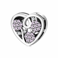 Charm a cuore in argento 925 con fiori in zirconi viola per bracciali componibili - Fiore di Cuore (PR0070)