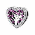 Charm a cuore in argento S925 con albero della vita in zircone rosa per bracciali - Cuore Albero della Vita Rosa (PR0071)