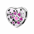 Charm a cuore cavo in argento S925 con dettagli in smalto rosa e viola - Smalto Cuore Rosa Viola (PR0072)