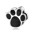 S925 sterling silver animal paw print charm bead with black enamel for DIY bracelets - Enamel Paw Print Style (PR0010)