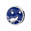 Charm gatto in argento S925 con smalto blu scuro e motivo stellato per braccialetti - Gatto Notte Stellata (PR0074)