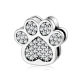 Sparkling S925 sterling silver paw print charm bead with pavé cubic zirconia - Pave Rhinestone Paw Style (PR0011)