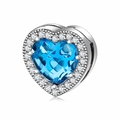 Ciondolo cuore in argento S925 con gemma blu sfaccettata e pavé di zirconi - Grande Cuore Blu (PR0075)