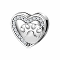 Ciondolo a cuore in argento sterling S925 con pavé di zirconi e zampa di animale - Cuore Impronta di Zampa (PR0076)