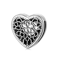 Charm a cuore in argento sterling S925 con filigrana a pizzo per braccialetti - Cuore Vintage Traforato (PR0049)
