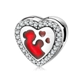 S925 sterling silver heart charm with red enamel mother-child silhouette and zircons - Mother Child Heart Style (PR0015)