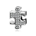 S925 sterling silver puzzle piece charm with sparkling clear zircon pavé stones - Pave Rhinestone Puzzle Style (PR0016)