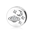 S925 sterling silver celestial charm with Saturn moon and star zircon accents - Starry Sky Saturn Style (PR0018)