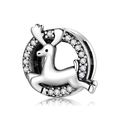S925 sterling silver deer charm with sparkling zircons for DIY charm bracelets - Leaping Deer Style (PR0022)
