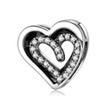 S925 sterling silver double heart charm bead with white zircon for DIY bracelets - Pave Double Heart Style (PR0023)
