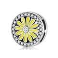 S925 sterling silver charm with yellow enamel daisy flower and sparkling zircon stone - Yellow Daisy Style (PR0026)
