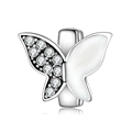 S925 sterling silver butterfly charm with sparkling zircon and white enamel for DIY jewelry - Enamel Butterfly Style (PR0028)