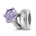 S925 sterling silver charm with purple gemstone and small white zircon inlay - June Light Purple