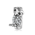 Detailed S925 sterling silver owl charm bead with sparkling zircon wings and black eyes - Owl Style (PR0031)