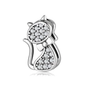 S925 sterling silver cat charm with sparkling cubic zirconia stones and a bow tie - Kitten With Bow Style (PR0032)