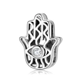 S925 sterling silver Hamsa hand charm with clear zircon and hollow carved detail - Hamsa Hand Style (PR0033)
