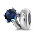 S925 sterling silver charm with deep blue sapphire gemstone and small clear diamond accent - September Deep Blue