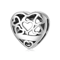 S925 sterling silver hollow heart charm bead with intricate cutout design for DIY bracelets - Heart Mesh Style (PR0035)