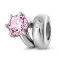 S925 sterling silver charm featuring a faceted pink gemstone and small zircon bead - October Pink