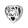 S925 sterling silver heart-shaped Best Mom charm bead with hollow design and mirror polish - Best Mom Heart Style (PR0036)