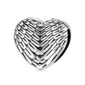 S925 sterling silver heart charm bead with detailed angel wing texture for bracelets - Angel Wings Style (PR0037)