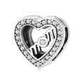S925 sterling silver heart charm with MOM lettering and sparkling cubic zirconia - Mom Heart Hollow Style (PR0038)