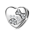 S925 sterling silver heart charm bead with sparkling zircon paw prints for DIY bracelets - Paw Heart Style (PR0039)