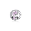 Charm floral en argent S925 avec émail rose et accents étincelants en zircone - Décembre Fleur de Prunier (PC1704-12)