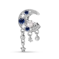 Silberner Mondanhänger mit blauen Kristallen, Perle und hängenden Stern-Anhängern - 925 Sterlingsilber / Mond Stern Wiege Stil (PC1715)