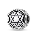 S925 sterling silver Solomon seal charm with black hexagram star for DIY bracelets - Seal of Solomon (PC1758)