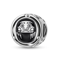 Japanese style S925 sterling silver Daruma charm bead with black enamel details for jewelry - Daruma (PC1754)