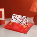 Festive Chinese New Year tissue box cover with red brocade silk and golden Double Happiness - Red
